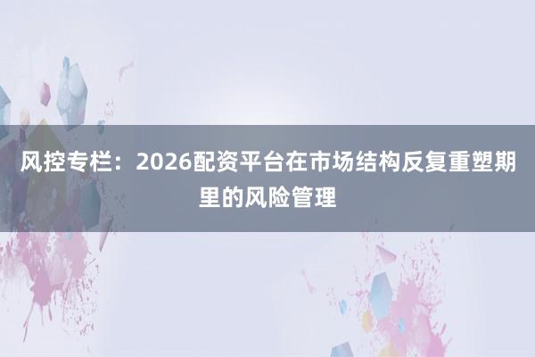风控专栏：2026配资平台在市场结构反复重塑期里的风险管理