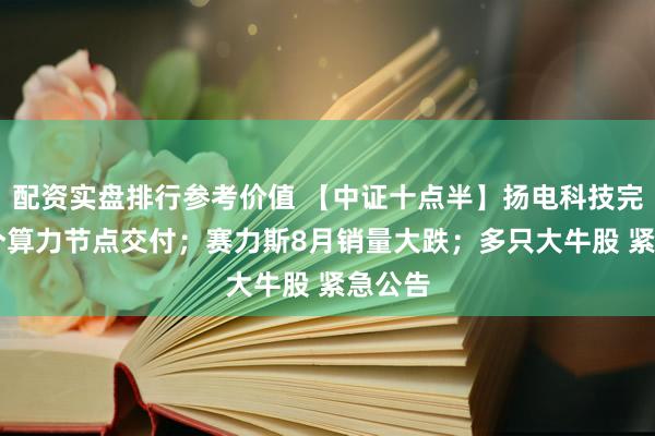 配资实盘排行参考价值 【中证十点半】扬电科技完成32个算力节点交付；赛力斯8月销量大跌；多只大牛股 紧急公告