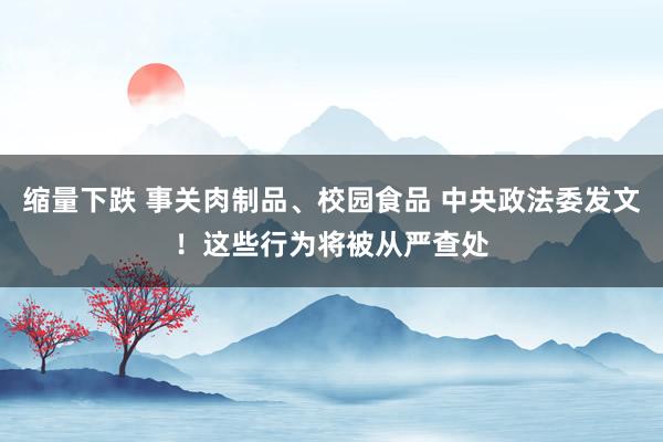 缩量下跌 事关肉制品、校园食品 中央政法委发文！这些行为将被从严查处
